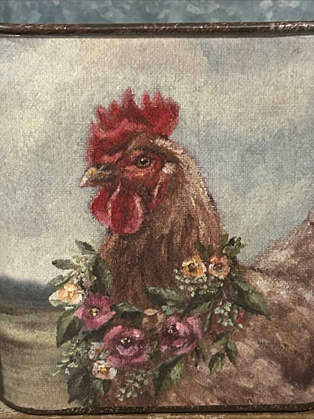 NEW! Vintage Inspired Bohemian Farmhouse Rooster Galvanized Black Metal Bucket